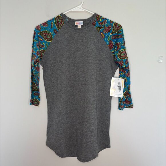 LULAROE NEW Randy Women's XXS Gray Blue Paisley Crew Neck Stretch - Picture 1 of 5